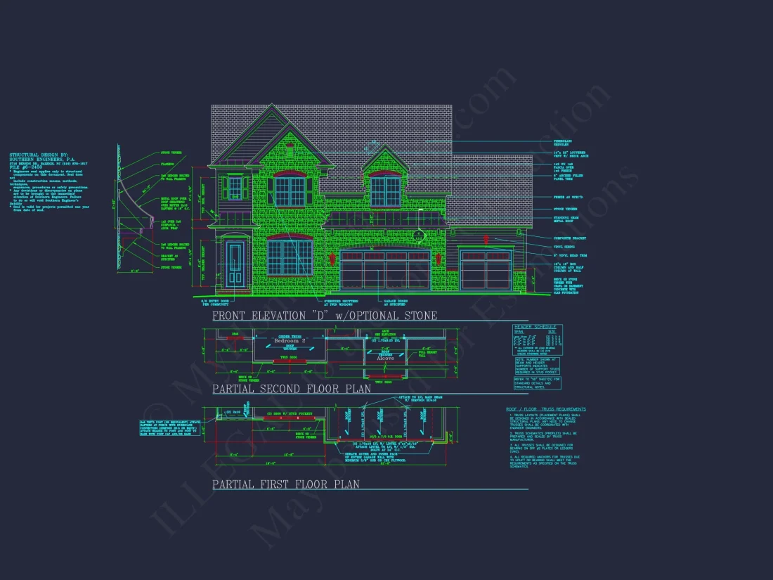 house Plan Blueprint: Spacious 4-Bed, 2-Story Design with 3 Garages