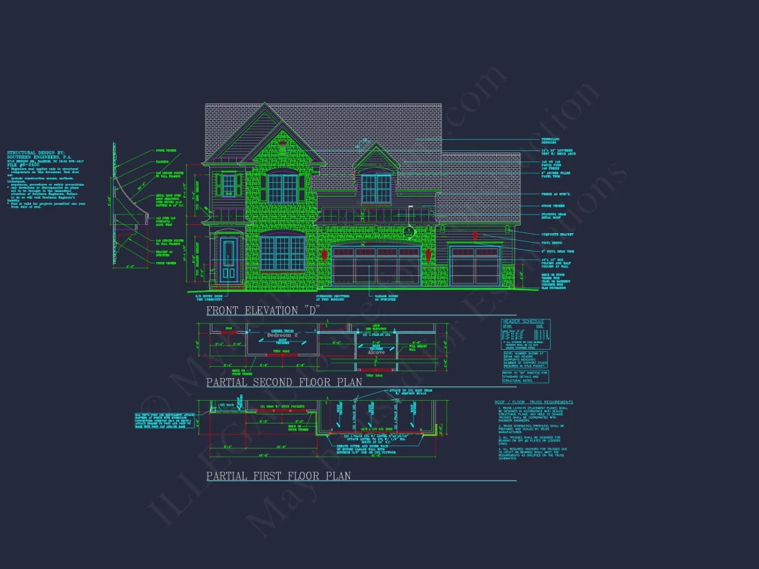 house Plan Blueprint: Spacious 4-Bed, 2-Story Design with 3 Garages