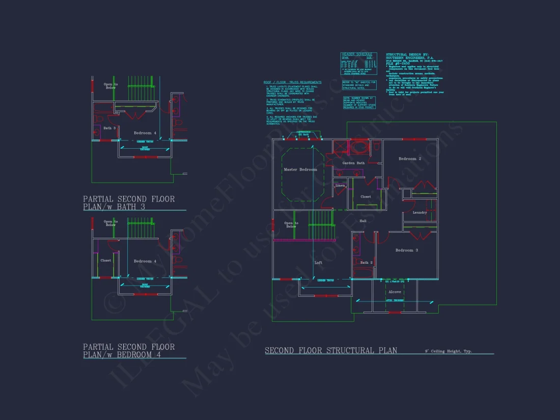 house Plan Blueprint: Spacious 4-Bed, 2-Story Design with 3 Garages