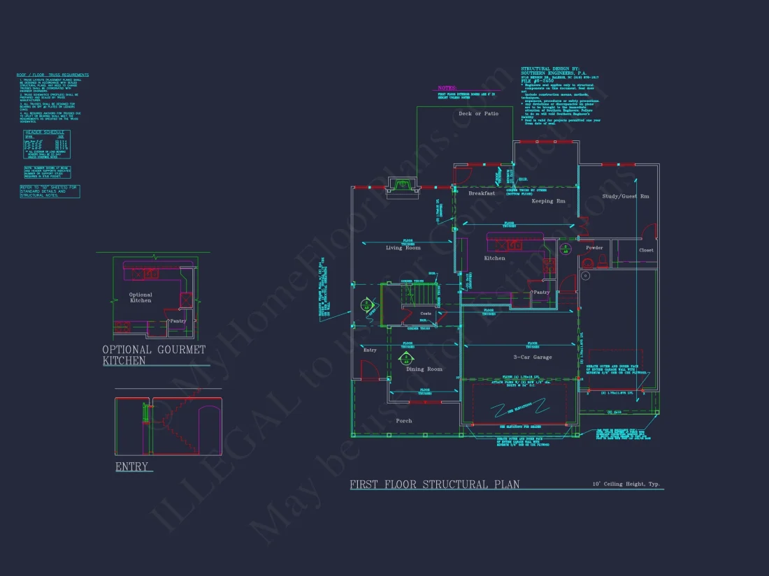 house Plan Blueprint: Spacious 4-Bed, 2-Story Design with 3 Garages
