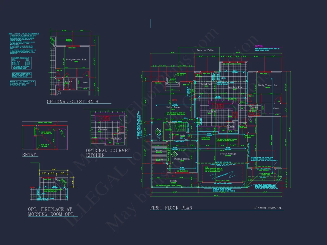 house Plan Blueprint: Spacious 4-Bed, 2-Story Design with 3 Garages