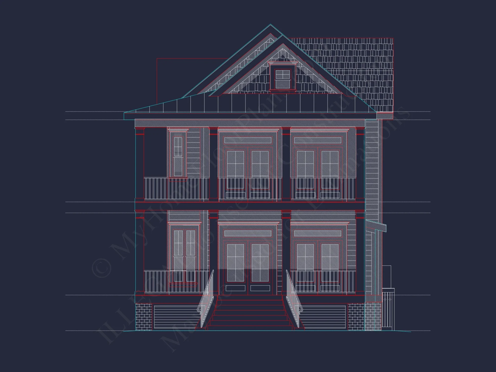 Elegant Charleston house Plan with 2-Story CAD Architecture