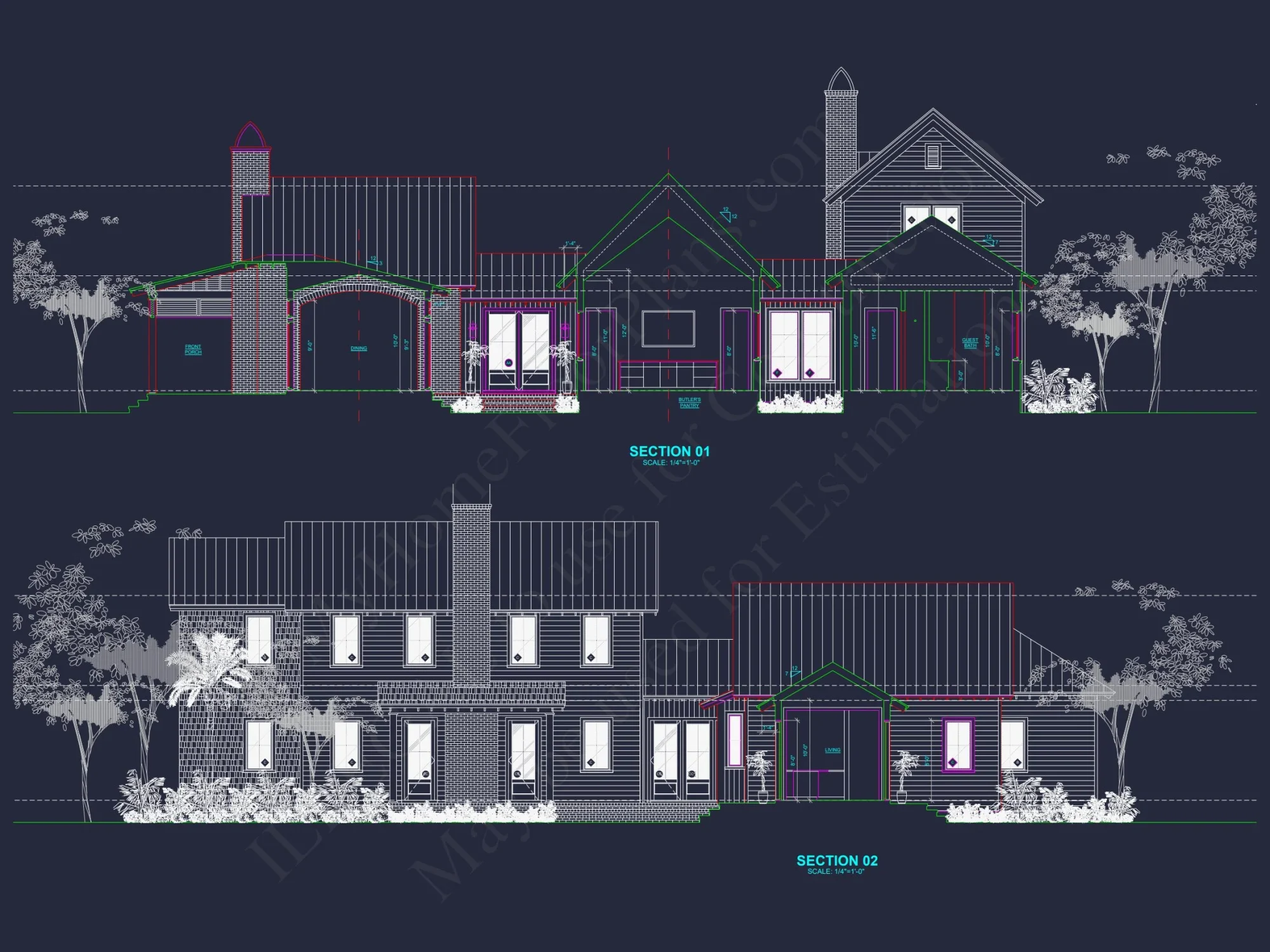 Elegant Southern house Plan with Detailed CAD Floor Designs
