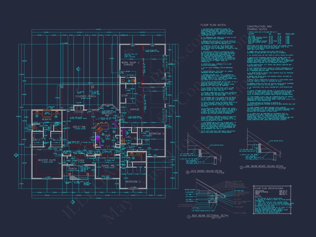 Modern house Floor Plan with 3 Beds, CAD Designs, and Workshop