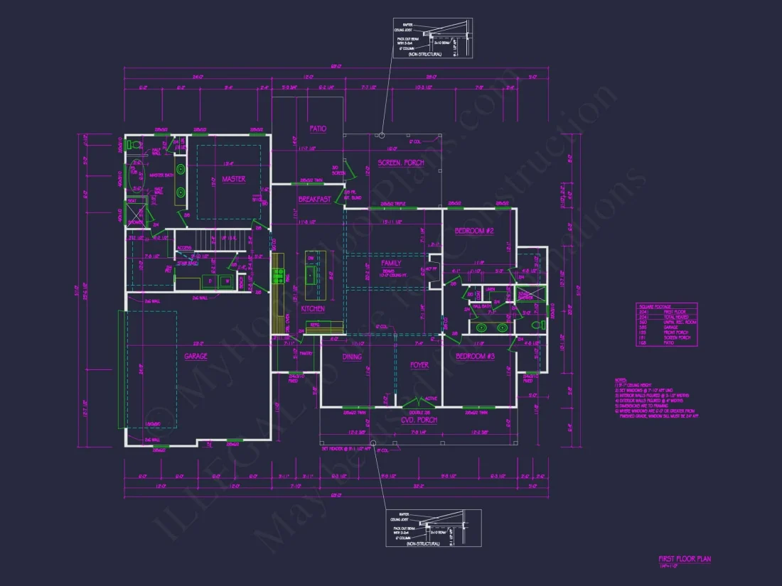 Modern Craftsman house Floor Plan: Detailed CAD & Blueprint Designs