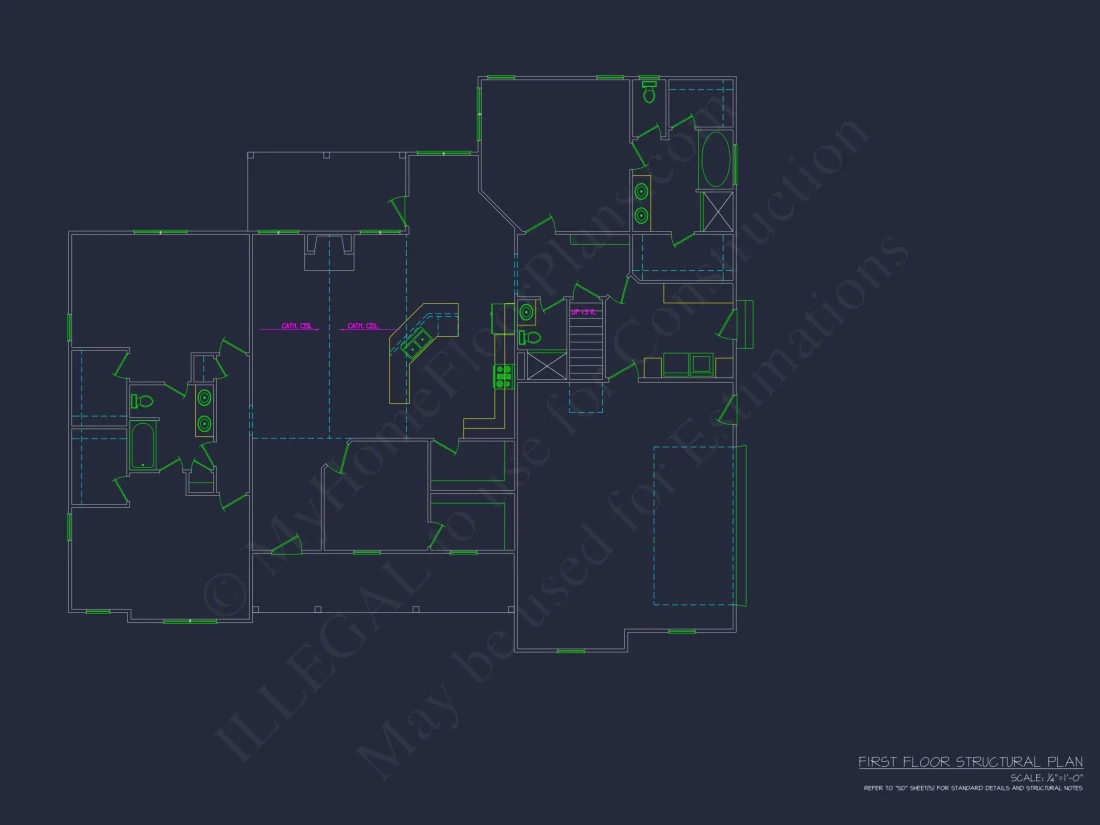 Modern Ranch house Floor Plan with CAD Blueprint Designs