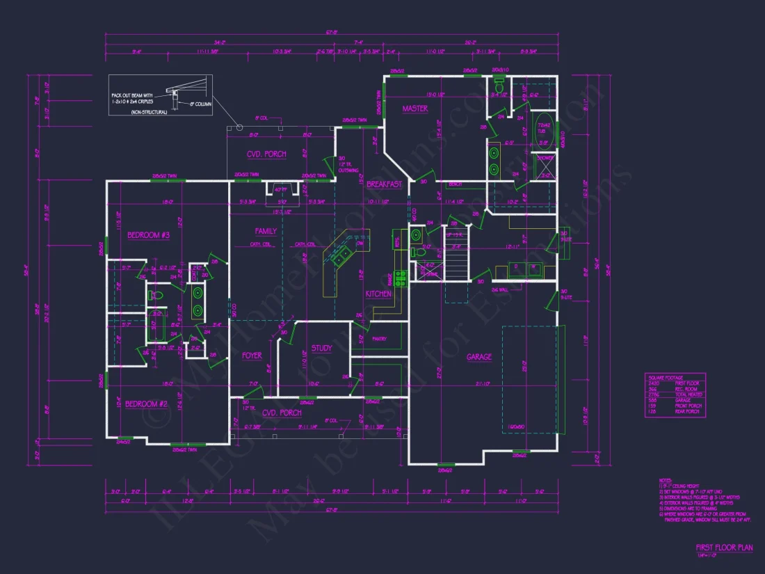 Modern Ranch house Floor Plan with CAD Blueprint Designs