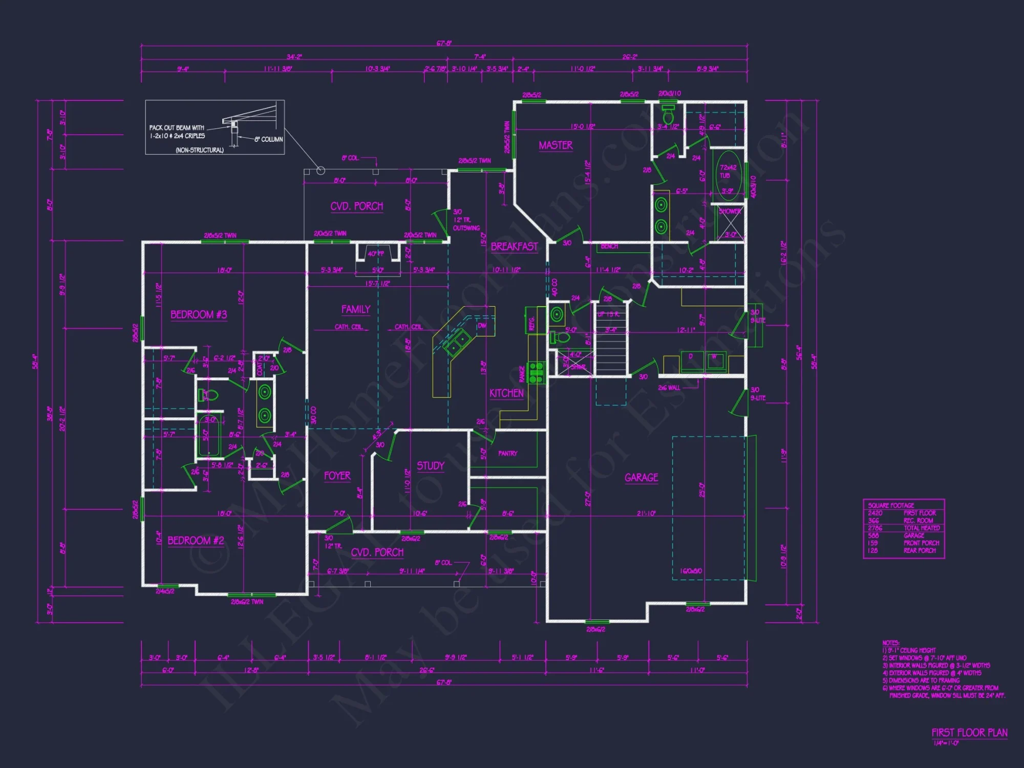 Modern Ranch house Floor Plan with CAD Blueprint Designs