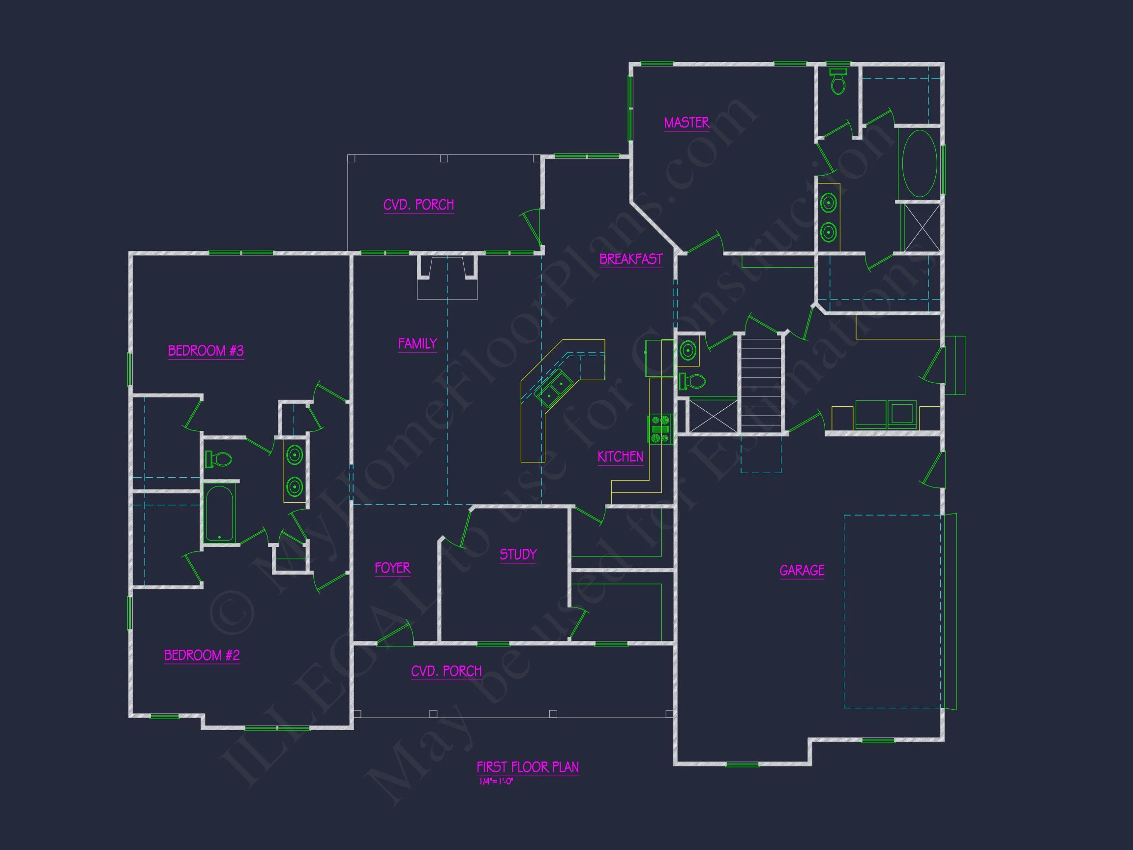 Modern Ranch house Floor Plan with CAD Blueprint Designs