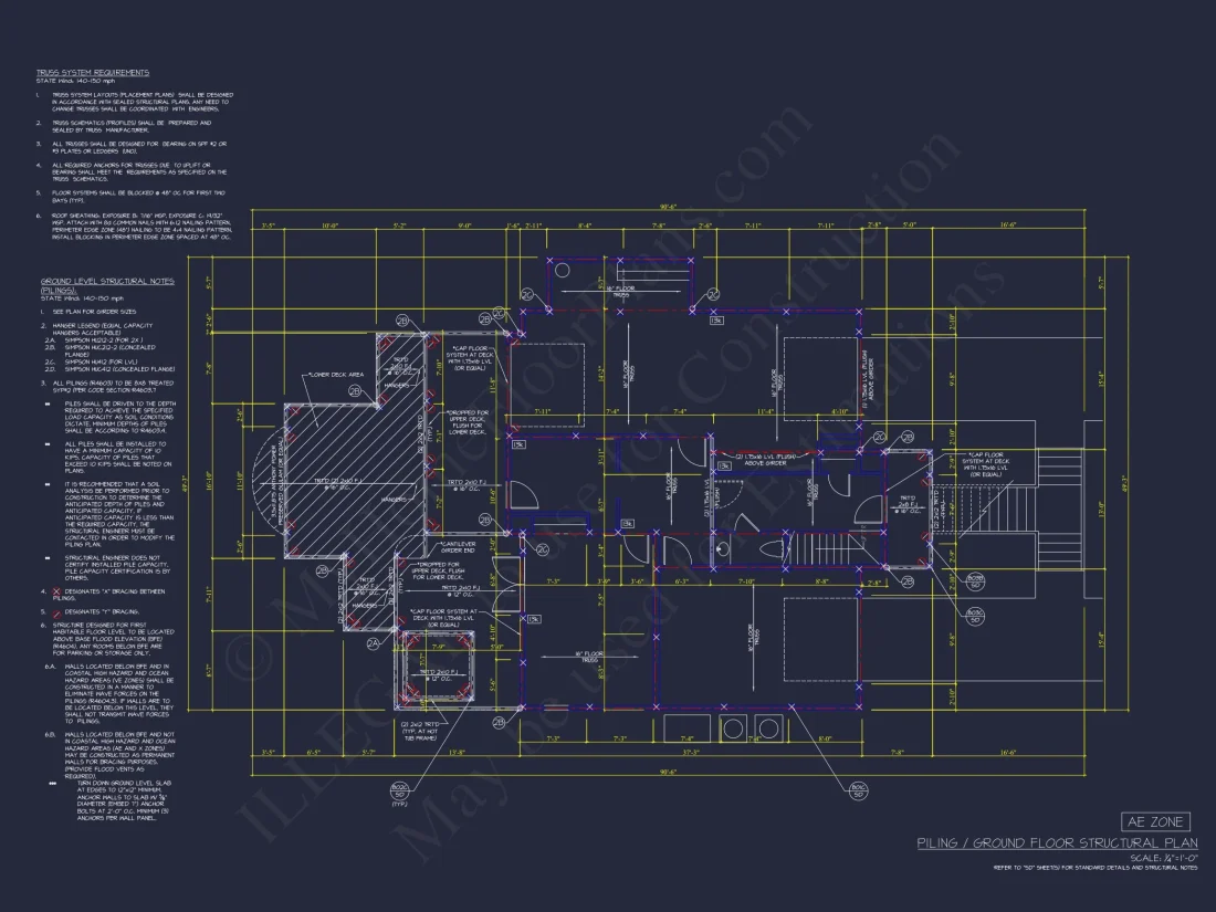Modern Coastal house Plan with 2 Floors, 3 Bedrooms, & CAD Designs