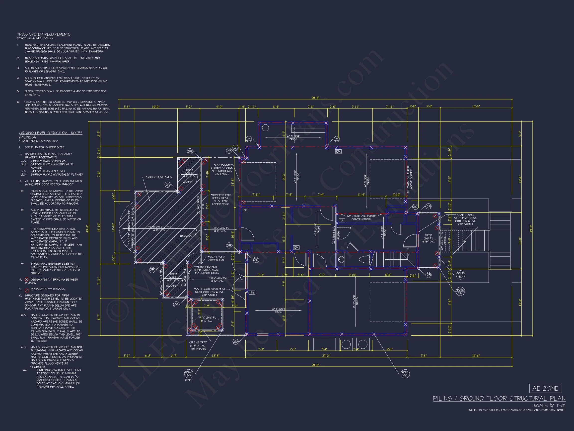 Modern Coastal house Plan with 2 Floors, 3 Bedrooms, & CAD Designs