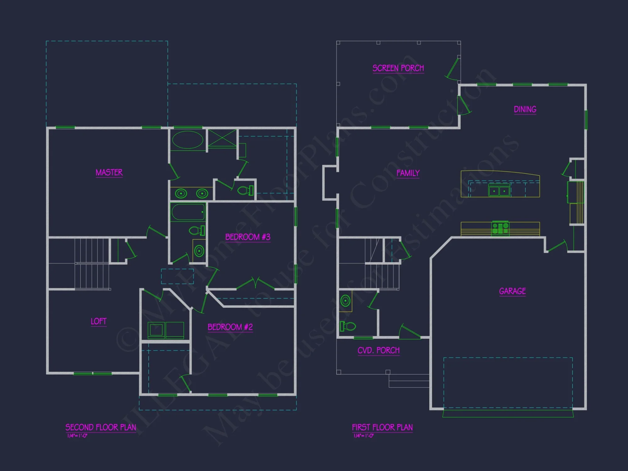 Modern house Plan with 2 Stories, CAD Blueprint & Features