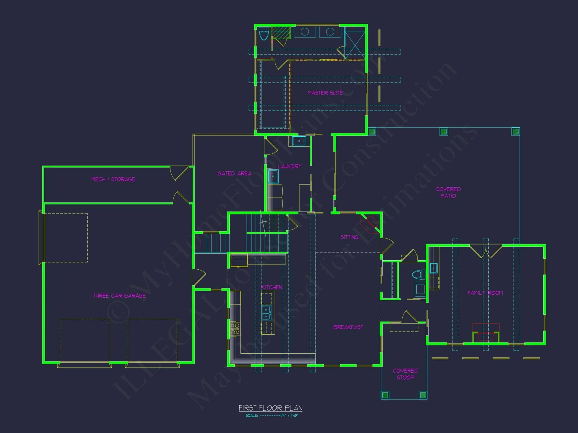 Modern house Floor Plan with 3-Car Garage and CAD Designs