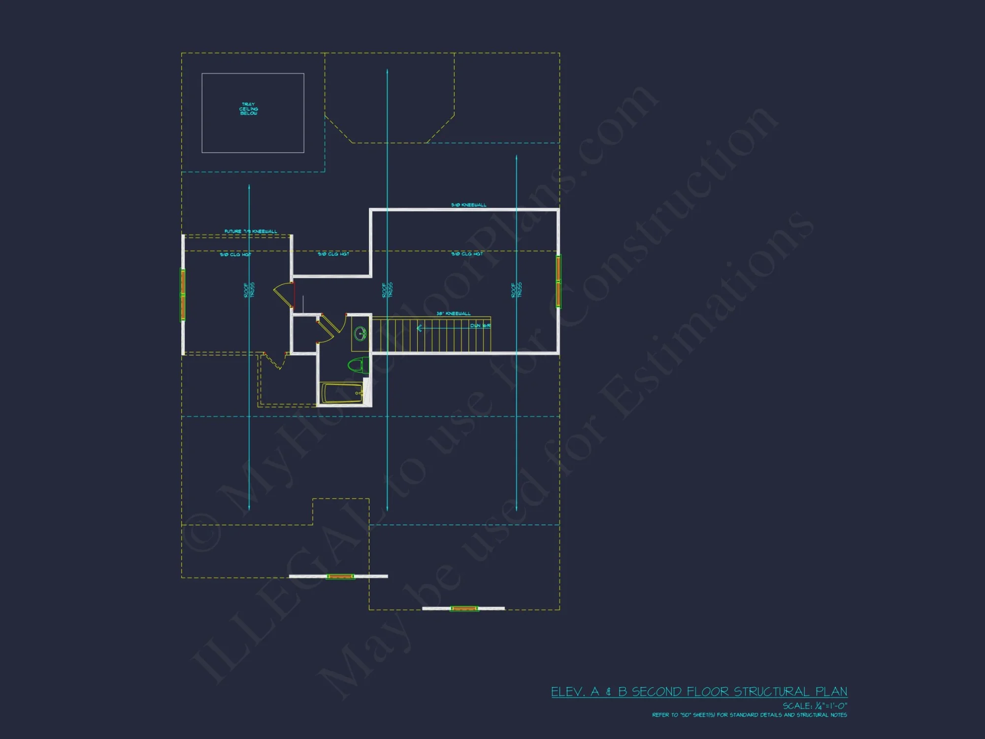 Traditional house Plan with 3 Bedrooms, 2-Car Garage & CAD Designs