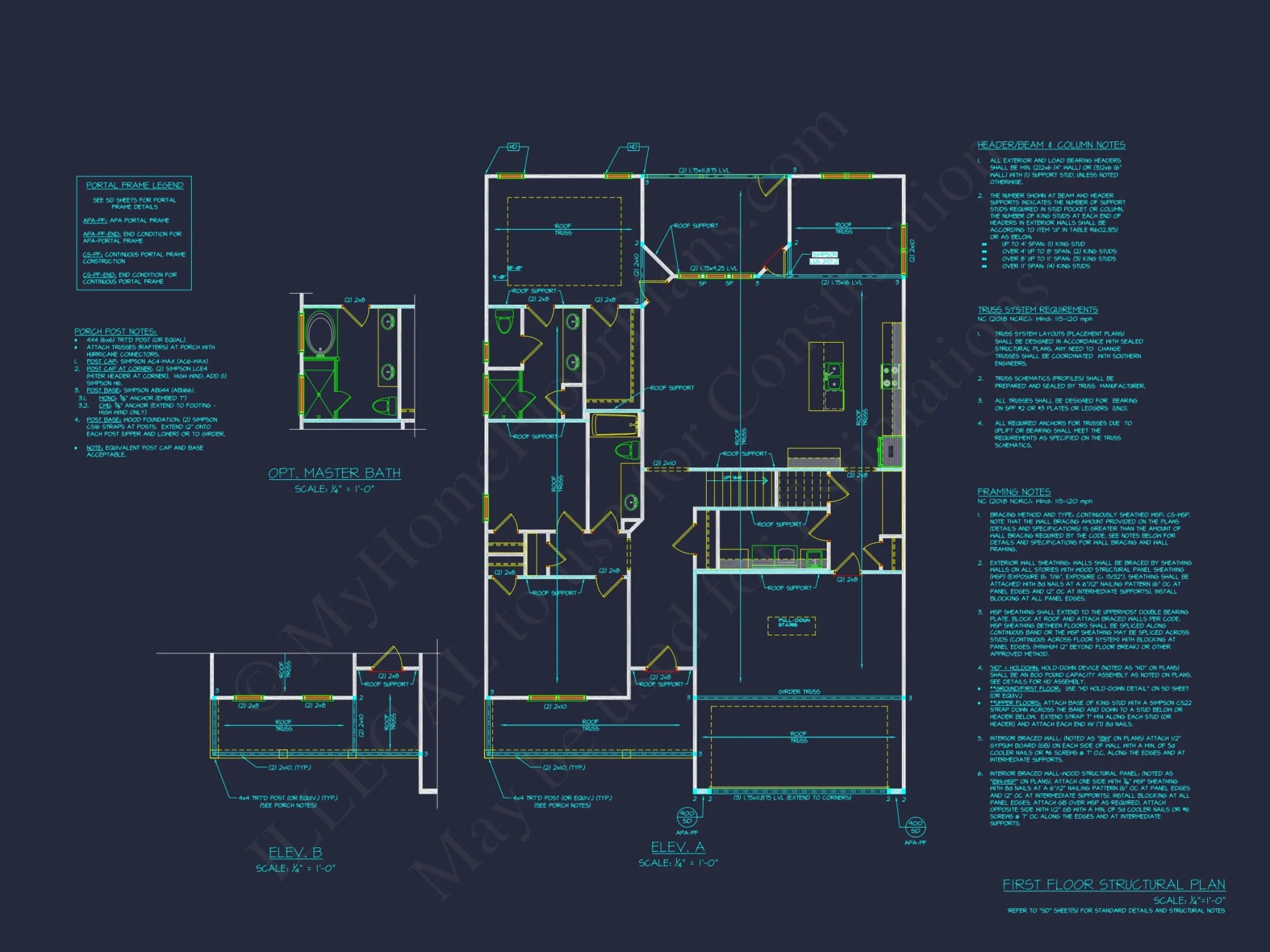 Traditional house Plan with 3 Bedrooms, 2-Car Garage & CAD Designs