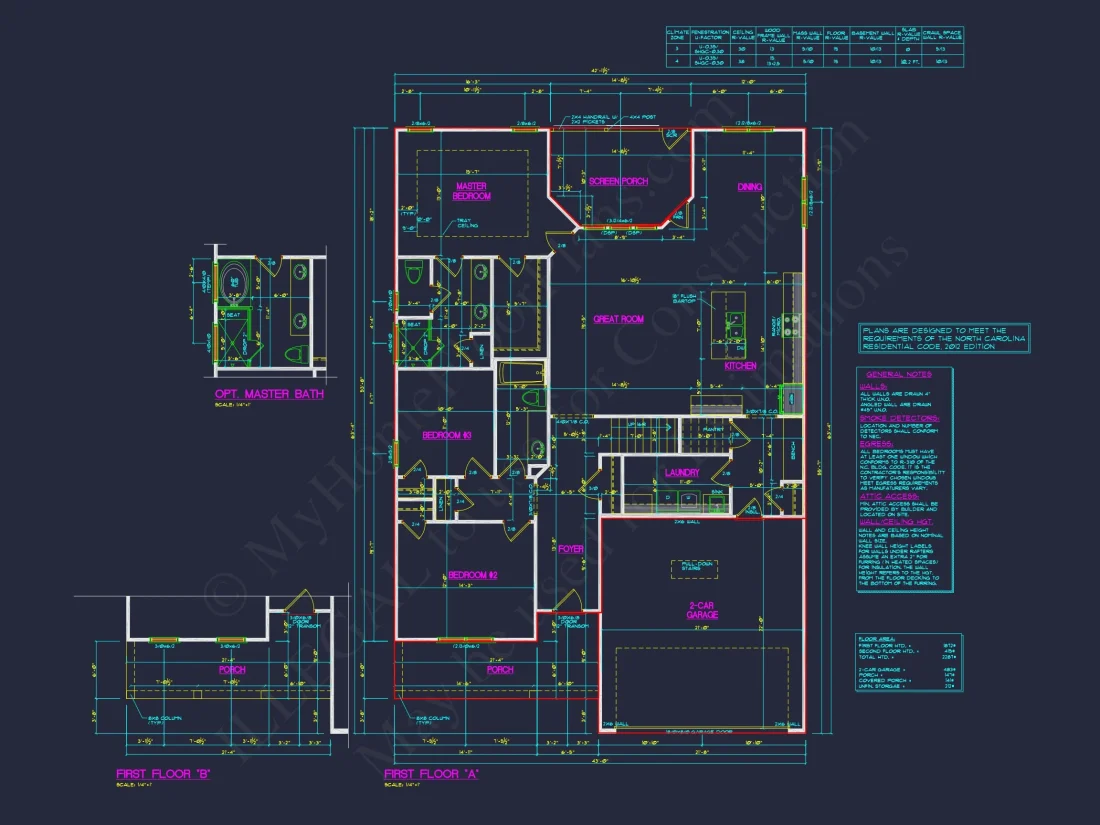 Traditional house Plan with 3 Bedrooms, 2-Car Garage & CAD Designs