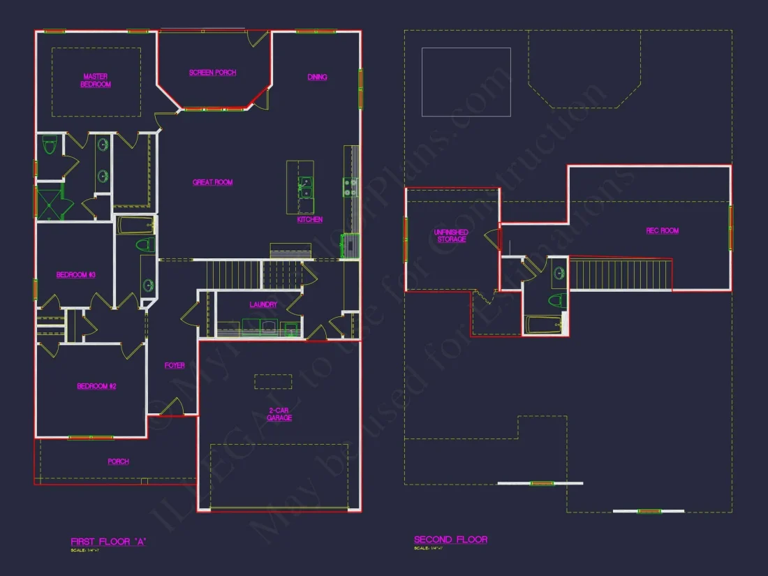 Traditional house Plan with 3 Bedrooms, 2-Car Garage & CAD Designs