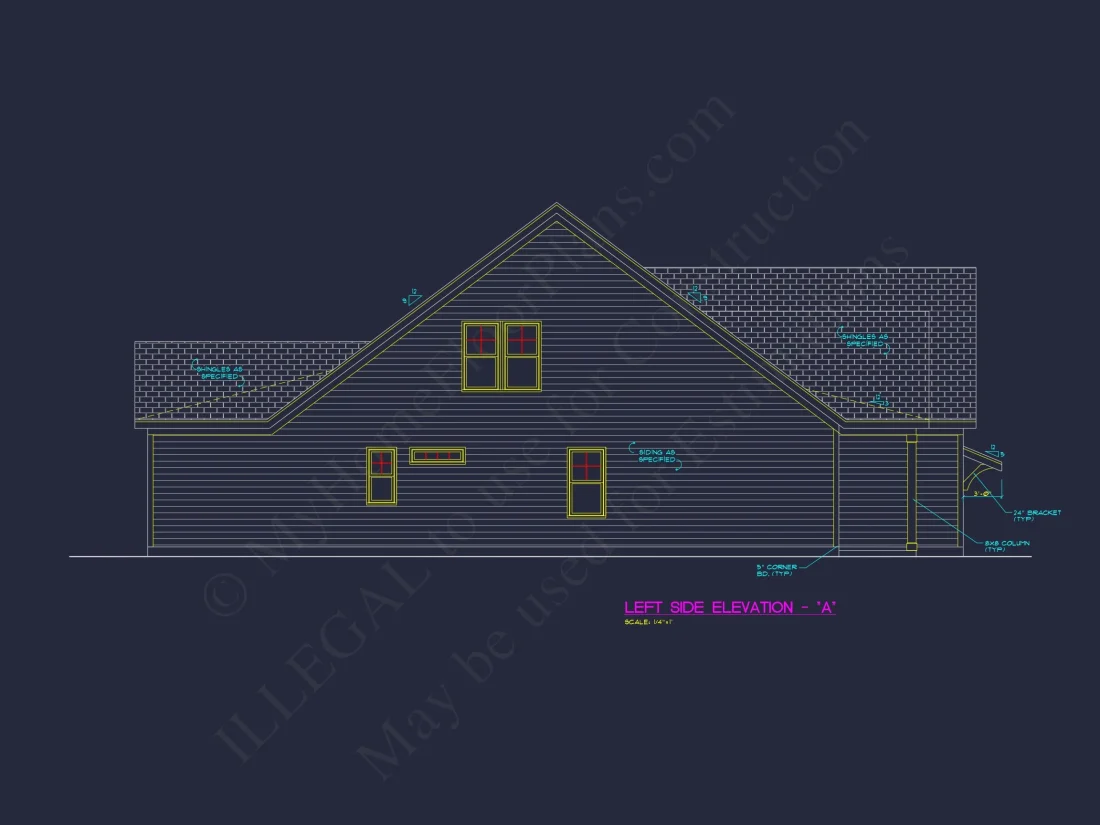 Traditional house Plan with 3 Bedrooms, 2-Car Garage & CAD Designs