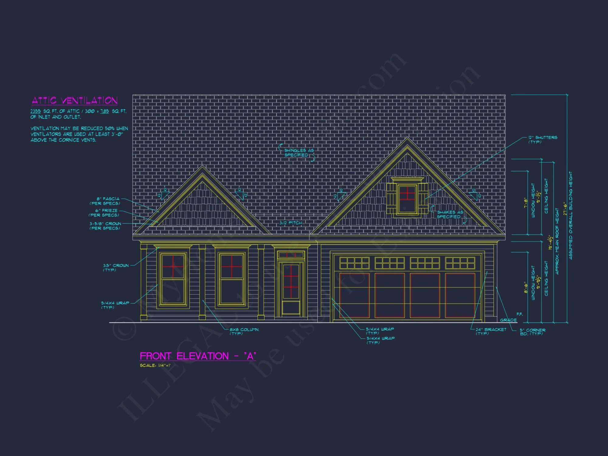Traditional house Plan with 3 Bedrooms, 2-Car Garage & CAD Designs