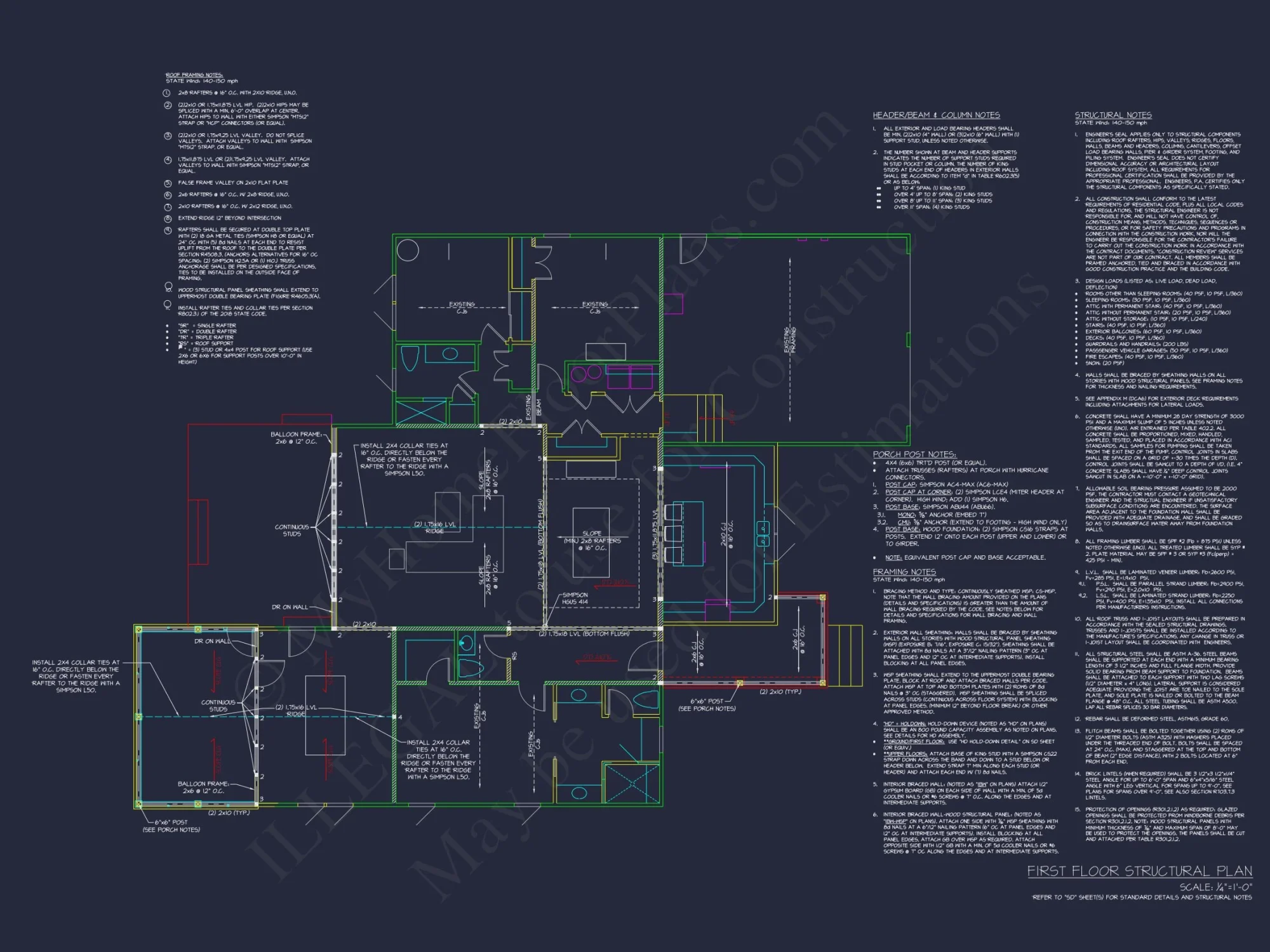 Traditional Craftsman house Plan with 1-Story CAD Designs