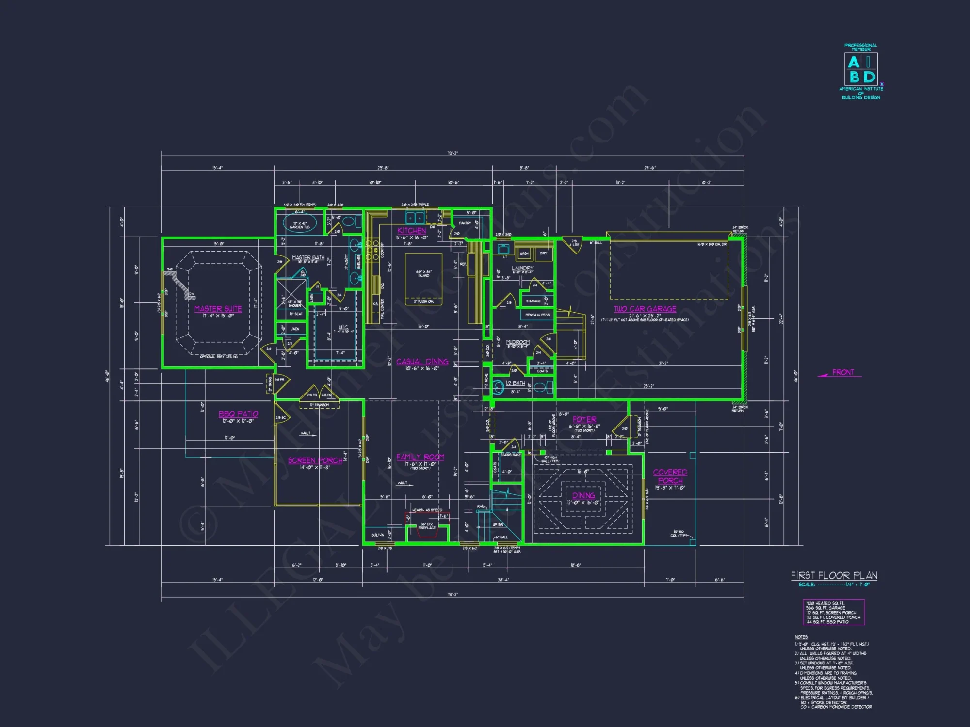 Craftsman house Plan with 2 Story CAD Design and Open Layout