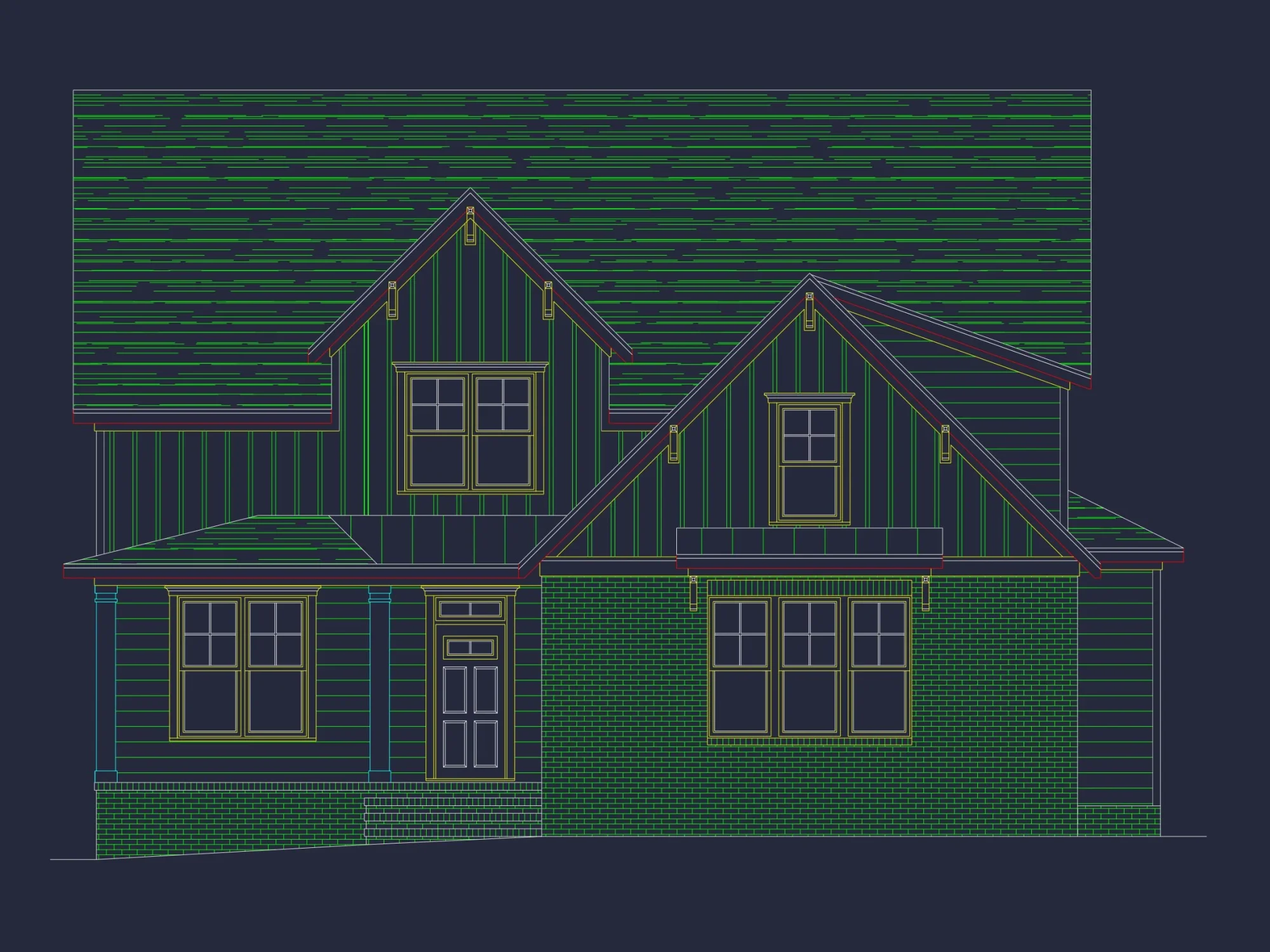 Craftsman house Plan with 2 Story CAD Design and Open Layout