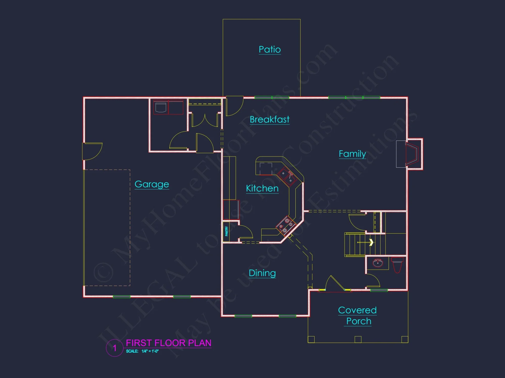 Traditional house Floor Plan with 2-Story CAD Designs