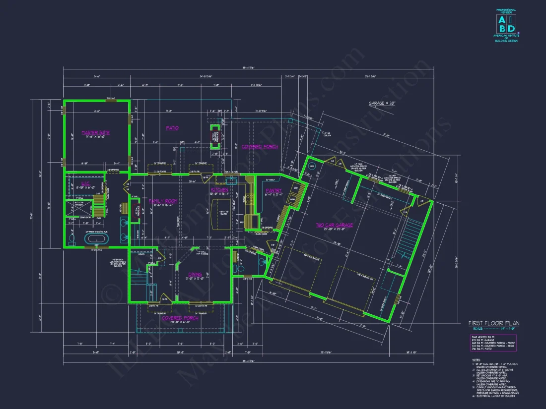 Craftsman house Plan with Angled Garage and Detailed Floor Plans