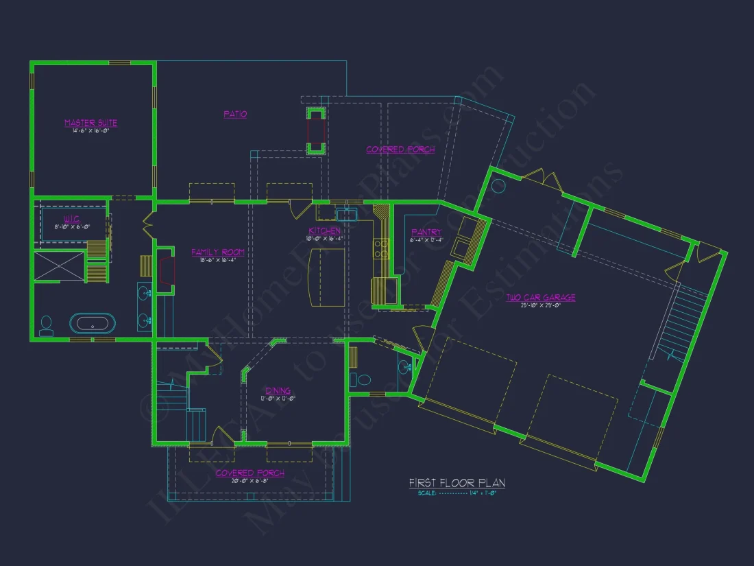 Craftsman house Plan with Angled Garage and Detailed Floor Plans