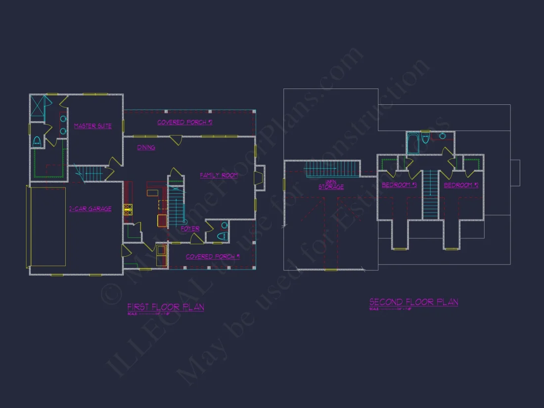 Colonial Farmhouse house Design with CAD Floor Plan Blueprints