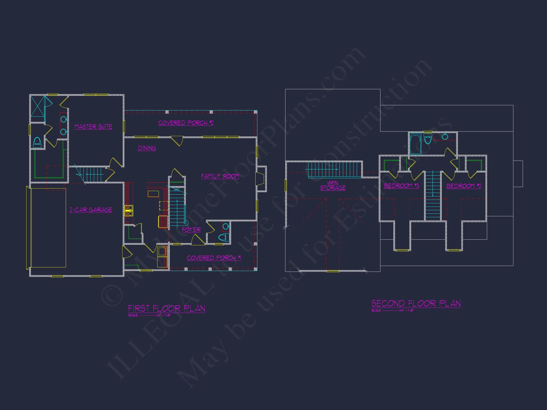 Colonial Farmhouse house Design with CAD Floor Plan Blueprints