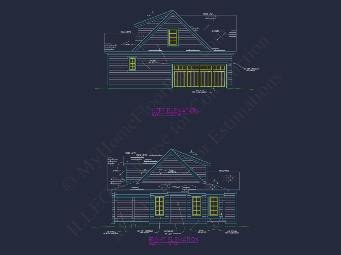 Colonial Farmhouse house Design with CAD Floor Plan Blueprints