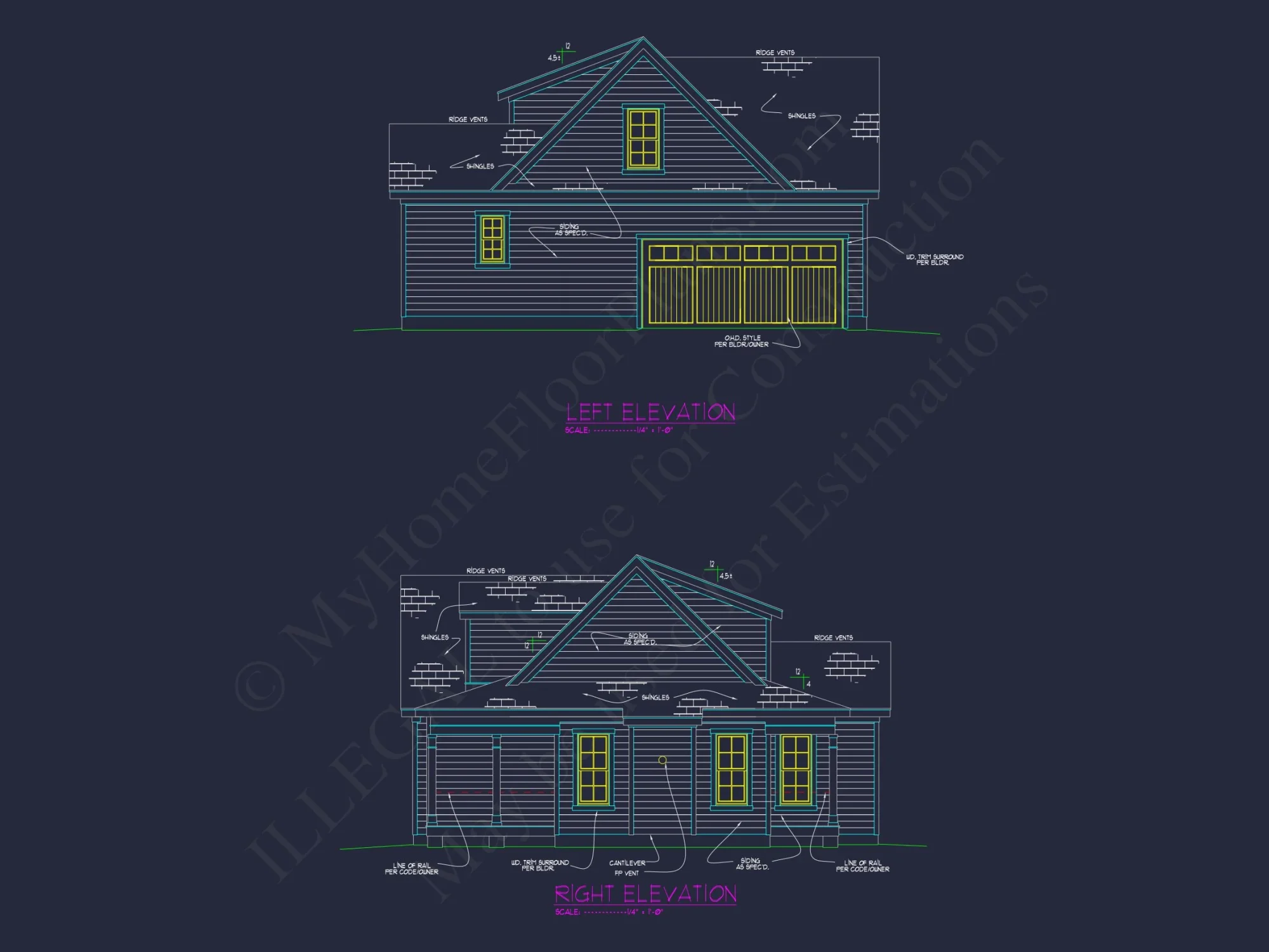 Colonial Farmhouse house Design with CAD Floor Plan Blueprints