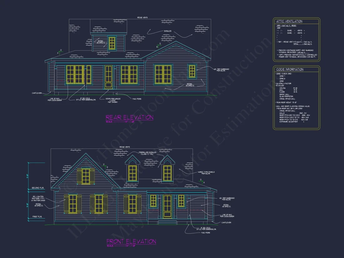 Colonial Farmhouse house Design with CAD Floor Plan Blueprints