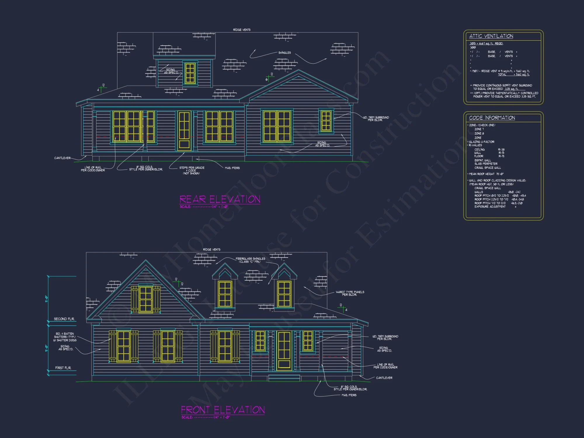 Colonial Farmhouse house Design with CAD Floor Plan Blueprints