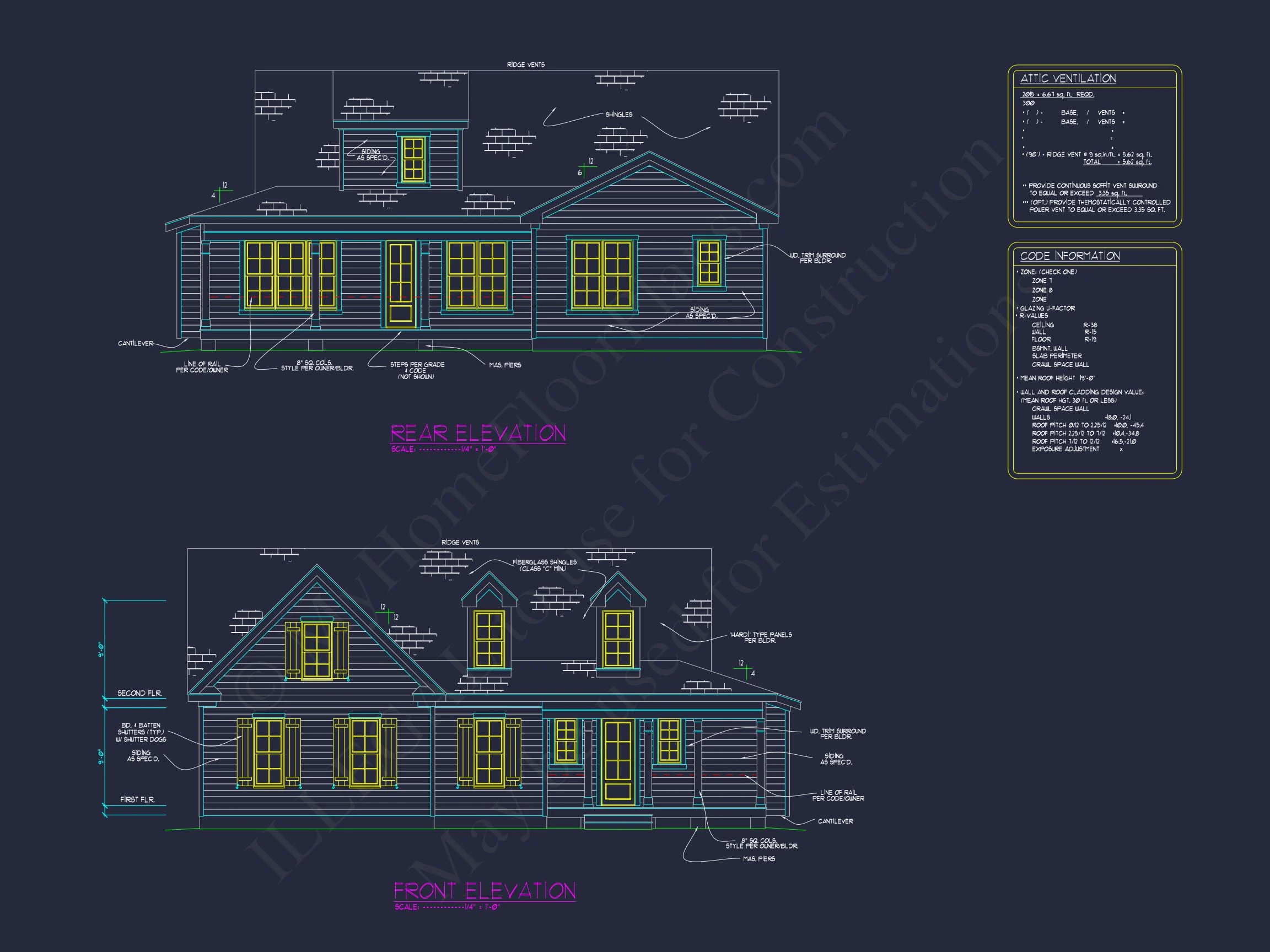 Colonial Farmhouse house Design with CAD Floor Plan Blueprints