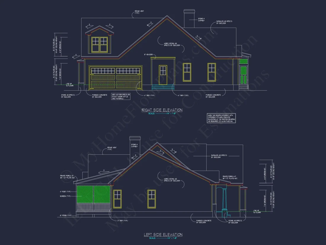 Beautiful house Plan with Craftsman Design & CAD Blueprints