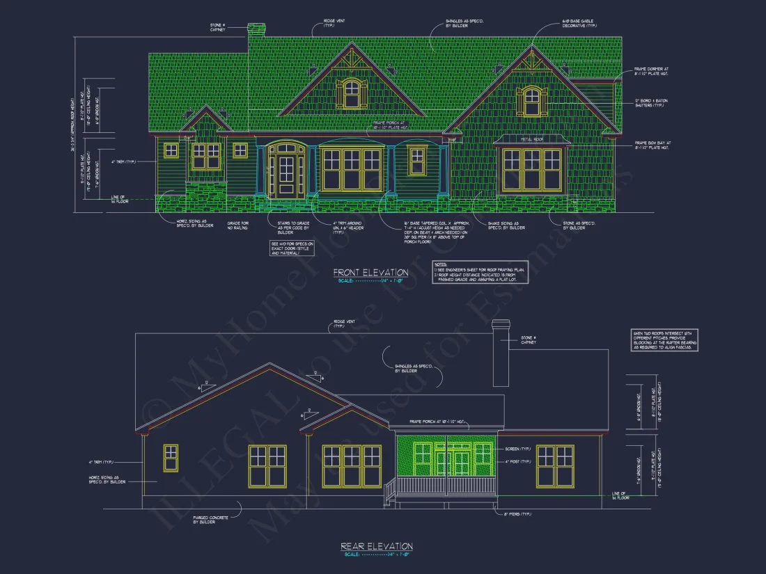 Beautiful house Plan with Craftsman Design & CAD Blueprints