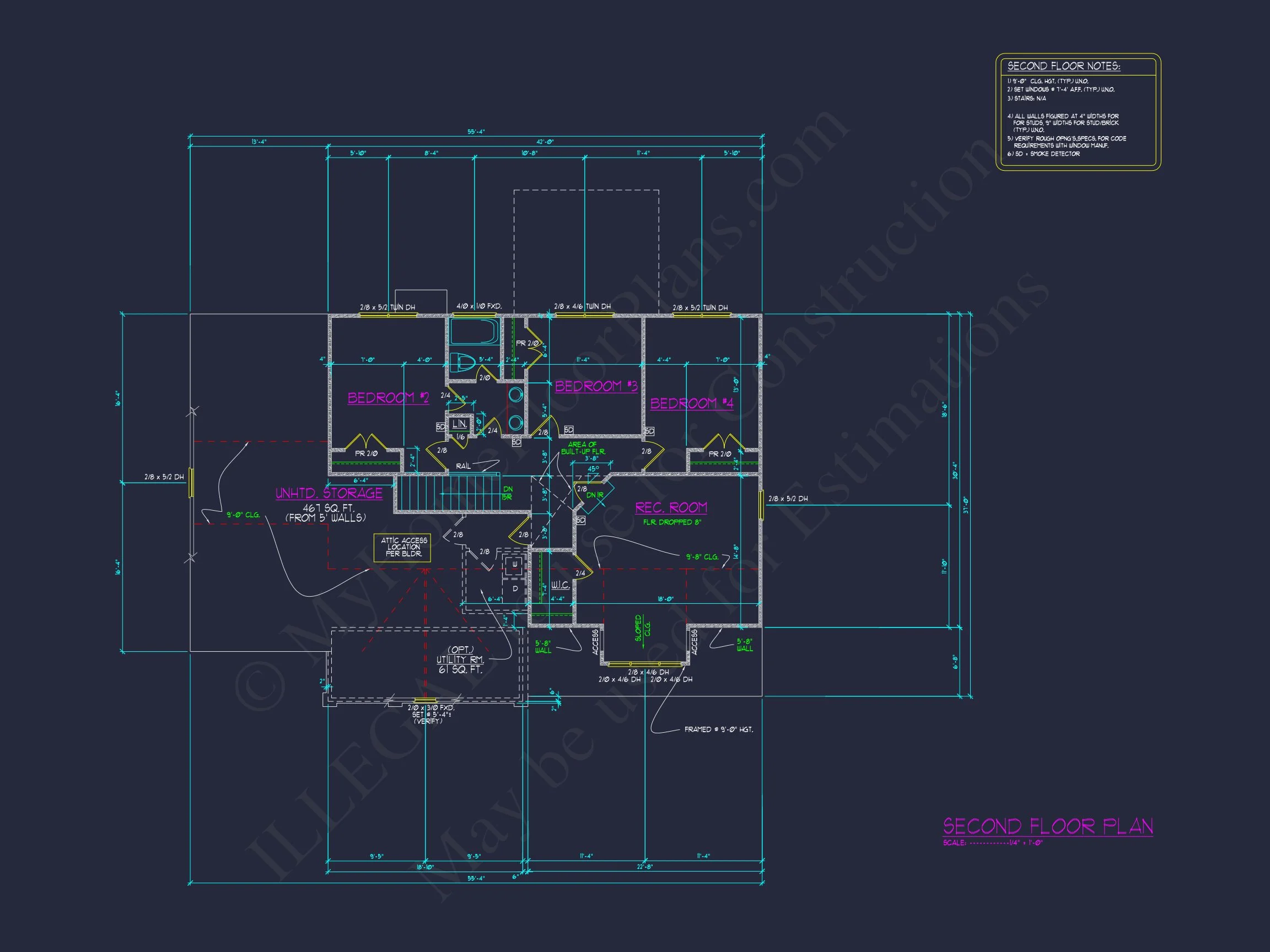 17-2146 HOUSE PLAN - Cottage Home Plan - 2-Bed, 2-Bath, 1,450 SF 9 Elegant house Floor Plan: 2-Story CAD Design with 4 Bedrooms