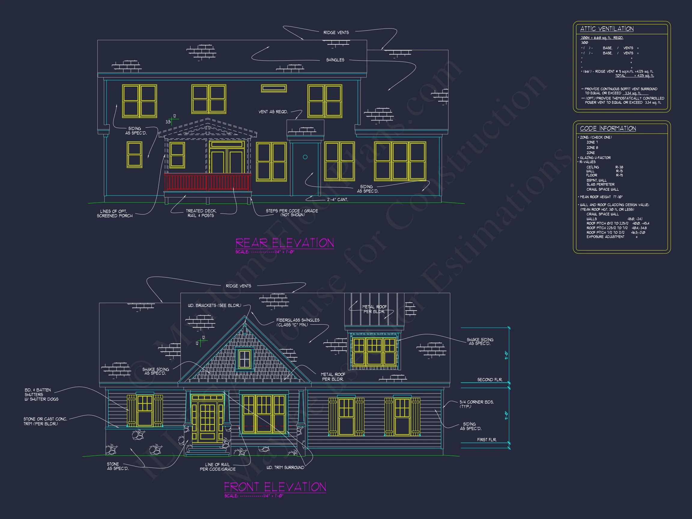 17-2146 HOUSE PLAN - Cottage Home Plan - 2-Bed, 2-Bath, 1,450 SF 4 Elegant house Floor Plan: 2-Story CAD Design with 4 Bedrooms