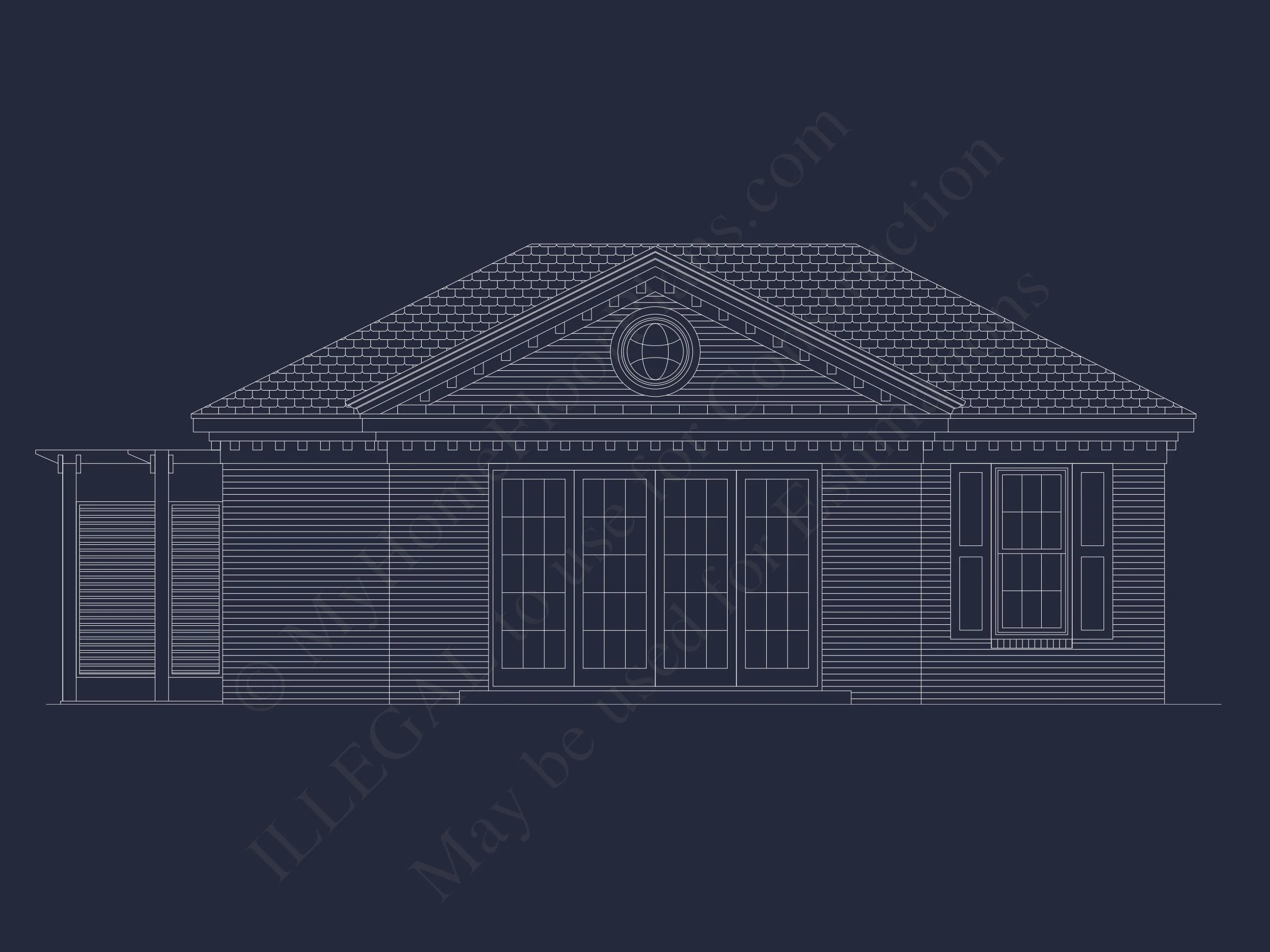 17-2059 POOL HOUSE PLAN - Colonial Revival Home Plan - 1-Bed, 1-Bath, 768 SF 3 Garage with Living Space – house Plan Blueprint for Designers