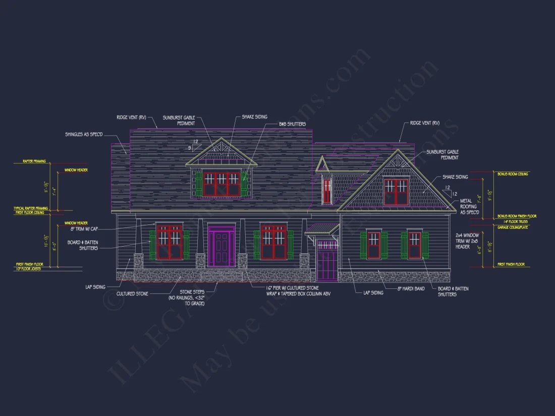 Traditional Craftsman house Plan with Bonus Room and Open Floor Plan