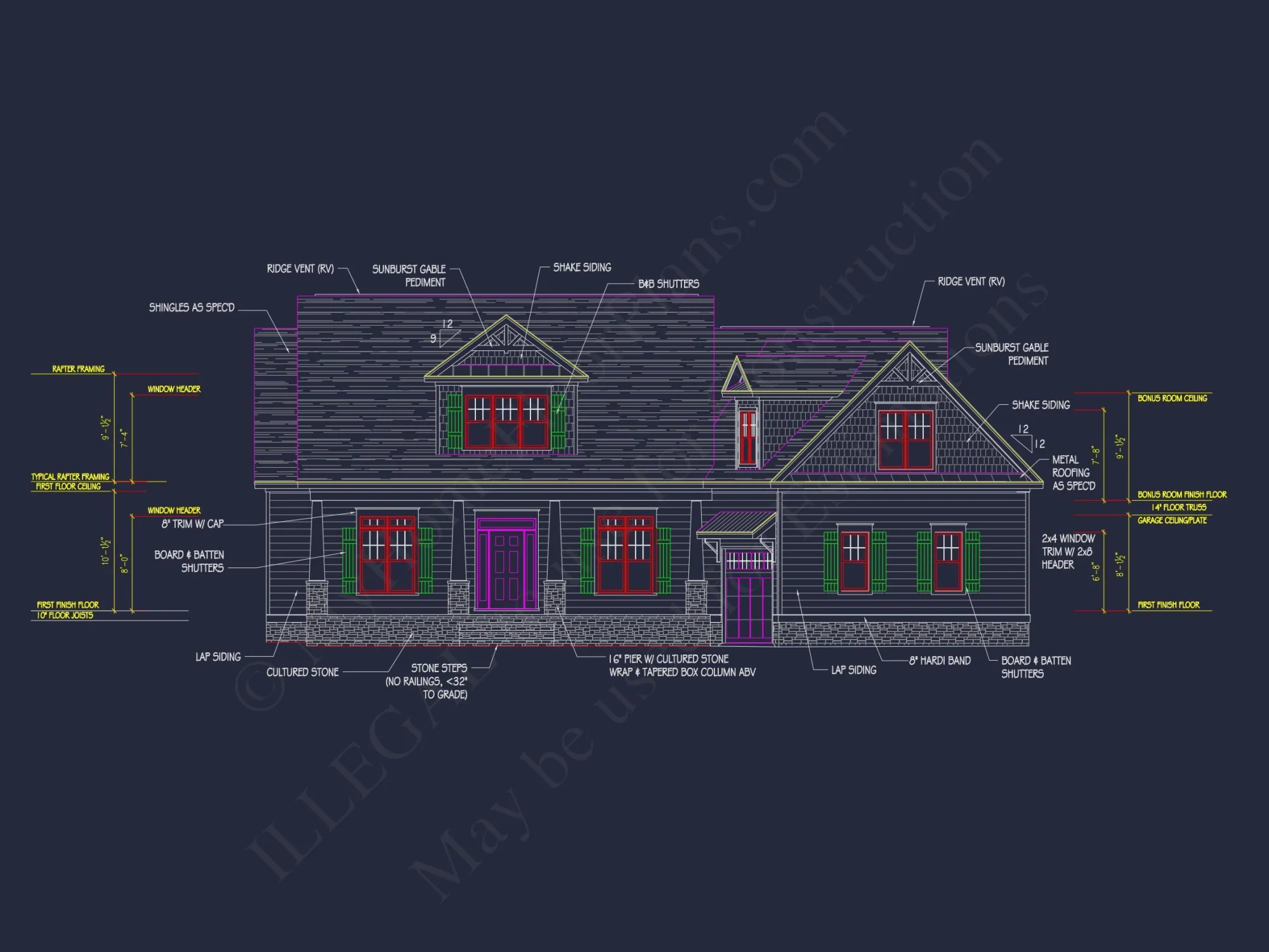 Traditional Craftsman house Plan with Bonus Room and Open Floor Plan