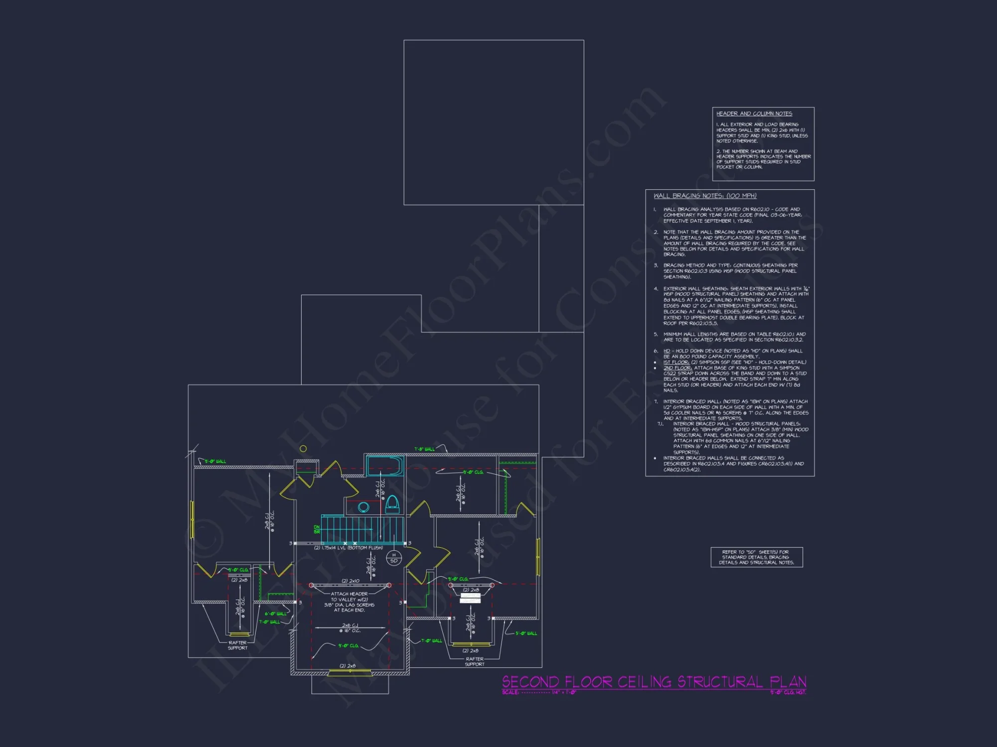 Craftsman house Floor Plan with Detached Garage and CAD Designs