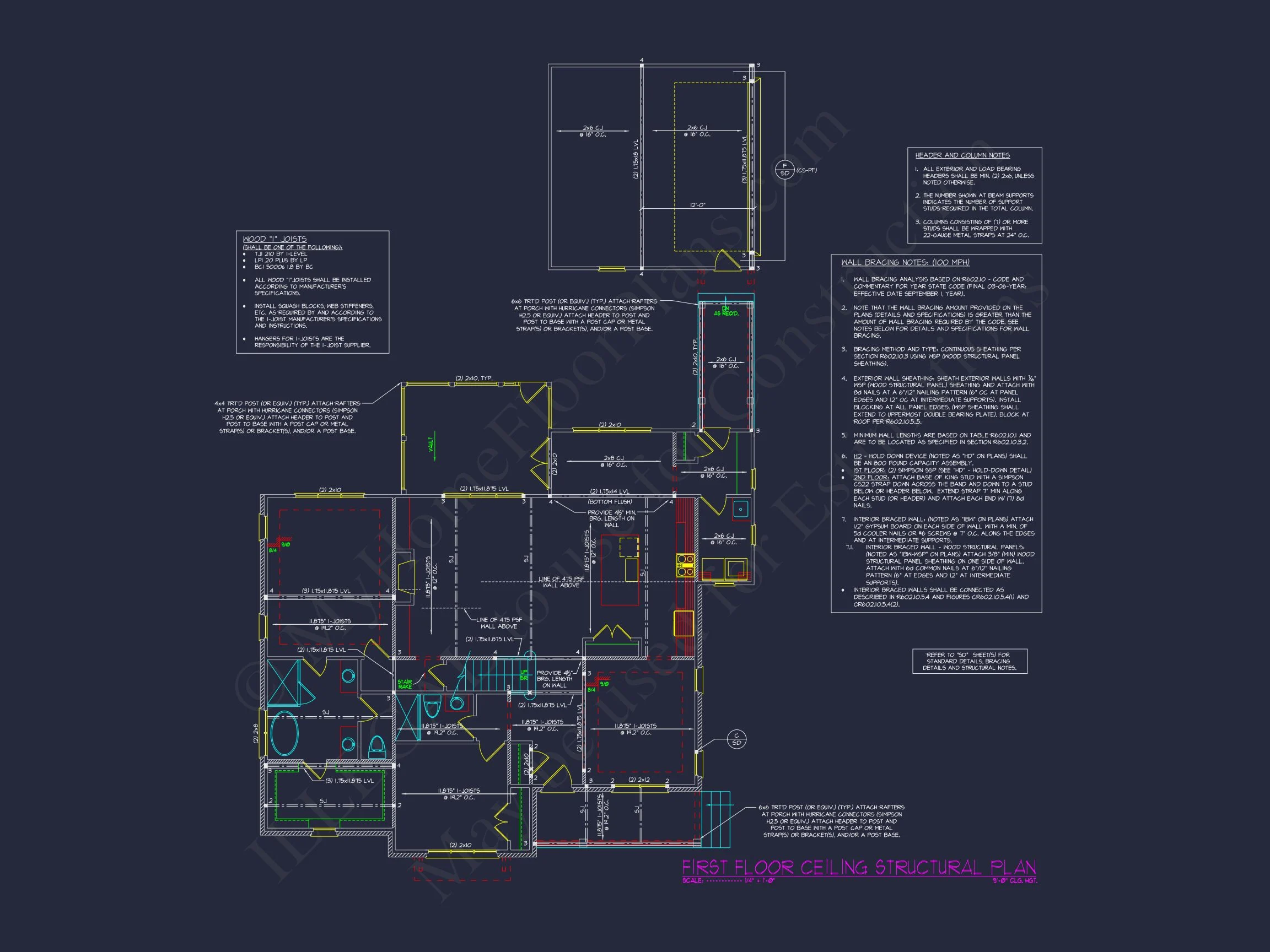 Craftsman house Floor Plan with Detached Garage and CAD Designs