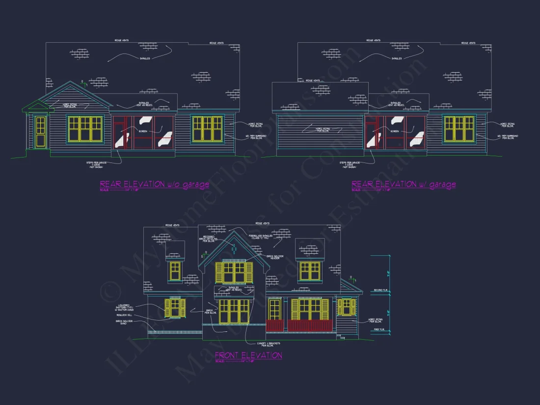 Craftsman house Floor Plan with Detached Garage and CAD Designs