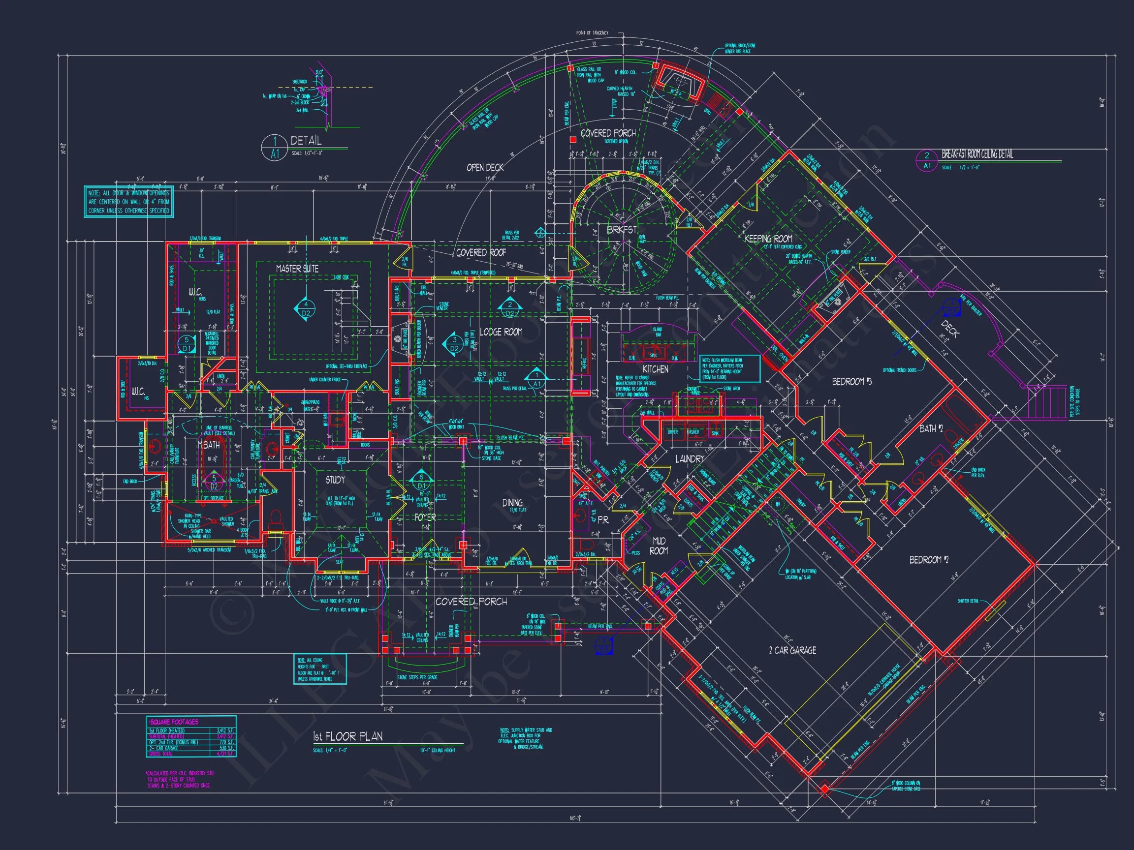 17-1259 HOUSE PLAN - Traditional Brick Home Plan - 4-Bed, 3-Bath, 2,850 SF 19 Elegant Craftsman house Plan with Detailed Floor Designs and CAD