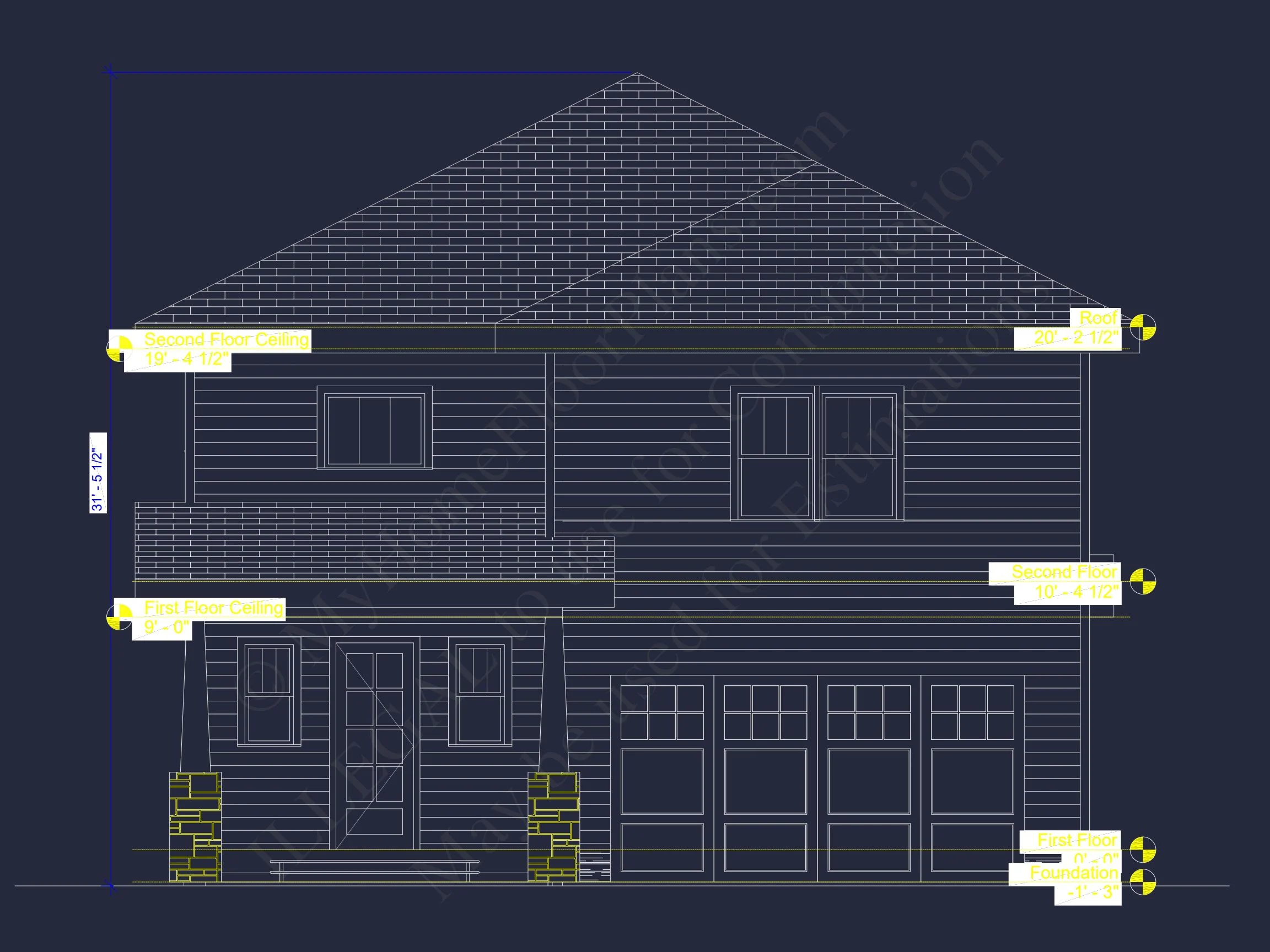 Modern Suburban house Plan with 2-Story CAD Blueprint Designs