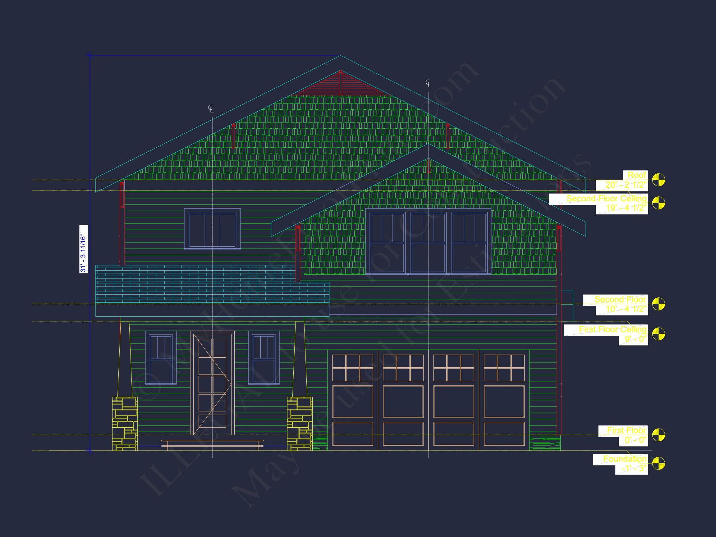 Modern Suburban house Plan with 2-Story CAD Blueprint Designs