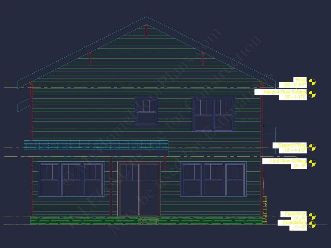 Modern Suburban house Plan with 2-Story CAD Blueprint Designs